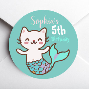 Süße Katze Meerjungfrau Meowmaid Purrmaid Mädchen  Runder Aufkleber