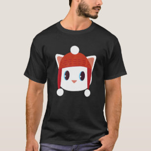 Süße Katze mit Beanie Beany Warmer Wollmütze Winte T-Shirt