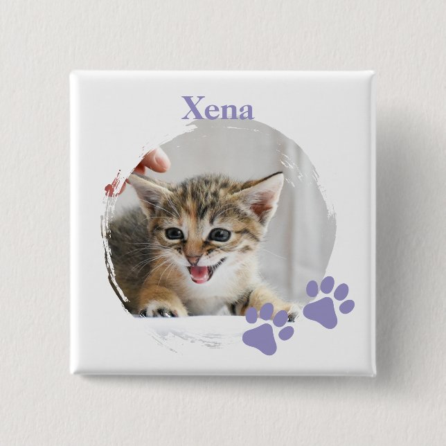 Süße Katze mit benutzerdefiniertem Namen Button (Vorderseite)