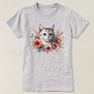 Süße Katze mit Blumen Katzenliebhaber T-Shirt