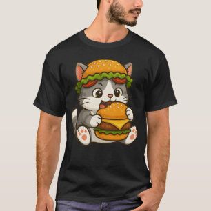 Süße Katze mit Burger Cartoon Fast Food Himmel Fri T-Shirt