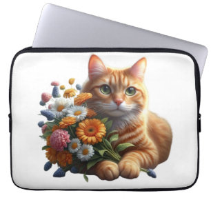 Süße Katze mit einem Blumenstrauß Laptopschutzhülle