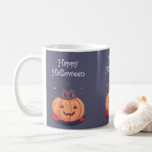 Süße Katze mit einem Halloween-Kürbis Blau Grau Kaffeetasse
