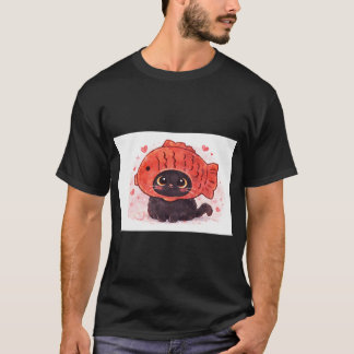 Süße Katze mit Fischhut-Illustration T-Shirt