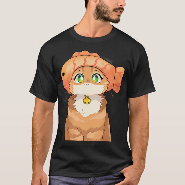 Süße Katze mit Fischhut T-Shirt (Vorderseite)