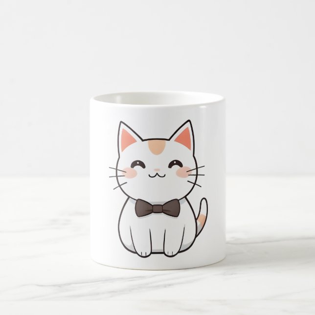 Süße Katze mit Fliege Kawaii Design Kaffeetasse (Mittel)
