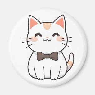 Süße Katze mit Fliege Kawaii Design Magnet