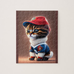 Süße Katze mit Fußballmannschaft T-Shirt Puzzle