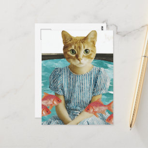 Süße Katze mit Goldfisch Retro-Collage Postkarte