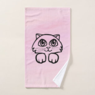 Süße Katze mit großen Augen, die hinter Rosa hervo Badhandtuch Set