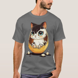 Süße Katze mit großen Augen im Ei T-Shirt