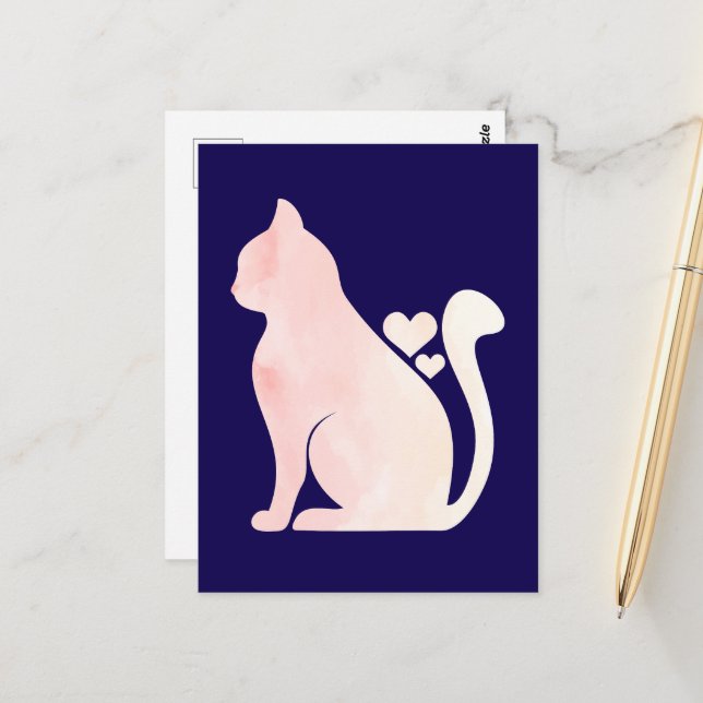 Süße Katze mit Herzen Postkarte (Vorderseite/Rückseite Beispiel)