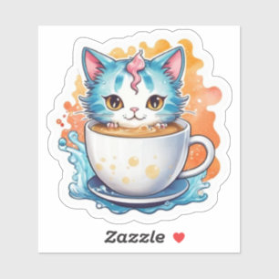 Süße Katze mit Kaffeetasse Cartoon-Design-94678 Aufkleber