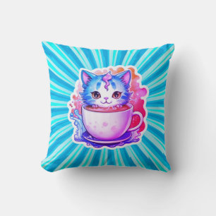 Süße Katze mit Kaffeetasse Cartoon-Design-94678 Kissen