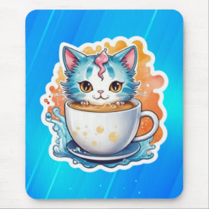 Süße Katze mit Kaffeetasse Cartoon-Design-94678 Mousepad
