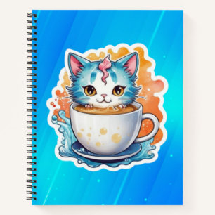 Süße Katze mit Kaffeetasse Cartoon-Design-94678 Notizbuch