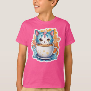 Süße Katze mit Kaffeetasse Cartoon-Design-94678 T-Shirt
