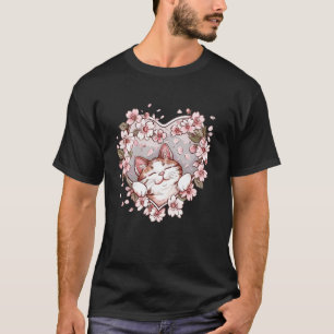 Süße Katze mit Kirschblüten I Katze T-Shirt