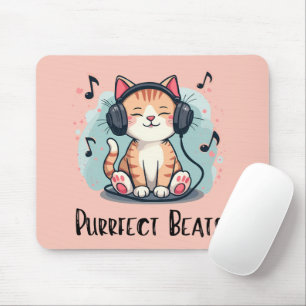 Süße Katze mit Kopfhörern Kawaii Musikliebhaber Ku Mousepad