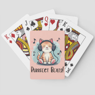 Süße Katze mit Kopfhörern Kawaii Musikliebhaber Ku Spielkarten
