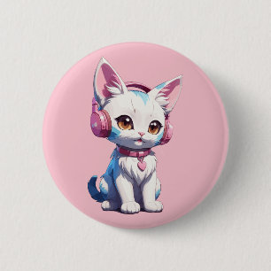 Süße Katze mit Kopfhörern Magie Button
