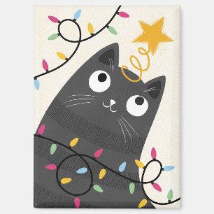 Süße Katze mit Lichtern und Christbaumspitze Weihn Magnet