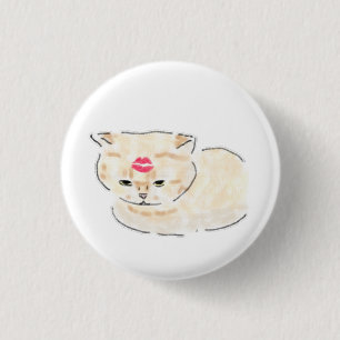 Süße Katze mit Lippenstift-Kuss-Marke Handgezeichn Button