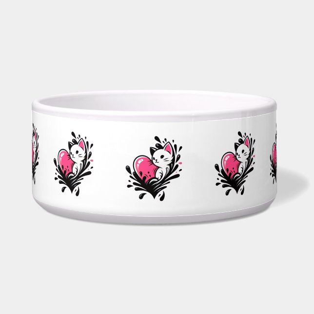 Süße Katze mit rosa Herz-Spritzer Napf (Vorderseite)