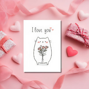 Süße Katze mit Rosen Valentinstagskarte Karte