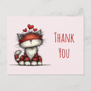 Süße Katze mit roten Liebesherzen Danke Postkarte