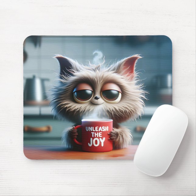 Süße Katze mit roter Kaffeetasse Mousepad (Mit Mouse)