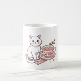 Süße Katze mit Sakura-Kirschblüten-Teetasse Kaffeetasse