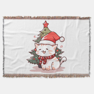 Süße Katze mit Santa-Hut neben dem Weihnachtsbaum Decke