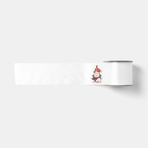Süße Katze mit Santa-Hut neben dem Weihnachtsbaum Satinband
