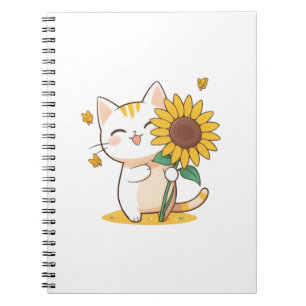 Süße Katze mit Sonnenblumen-Kawaii-Design Notizblock