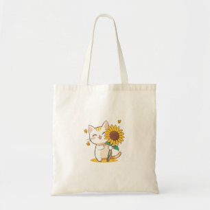 Süße Katze mit Sonnenblumen-Kawaii-Design Tragetasche