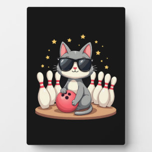 Süße Katze mit Sonnenbrille Katze spielt Bowling f Fotoplatte