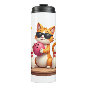 Süße Katze mit Sonnenbrille Katze spielt Bowling f Thermosbecher