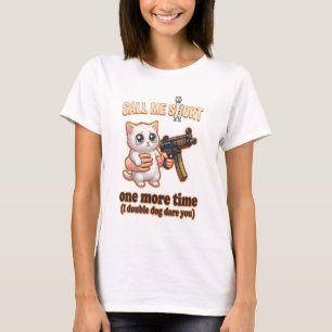 Süße Katze mit Waffe Lustiges Kurzes Meme T-Shirt