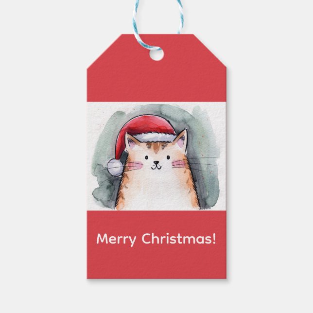 Süße Katze mit Weihnachtsmannmütze Quadratische Au Geschenkanhänger (Vorderseite)