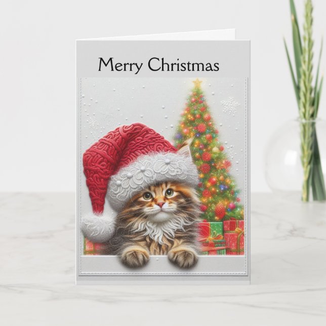 Süße Katze mit Weihnachtsmannmütze Weihnachten (Vorderseite)