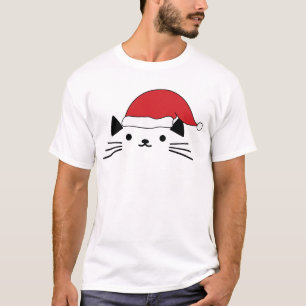 Süße Katze mit Weihnachtsmütze Einfacher Katzenlie T-Shirt