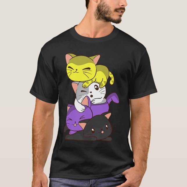 Süße Katze  Nonbinäre Flagge LGBTQ Non Binary Prid T-Shirt (Vorderseite)