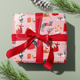 Süße Katze Pink Retro-Weihnachtsmuster Geschenkpapier