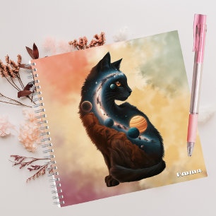 Süße Katze & Planeten, Lustiges Tier, Wasserfarbe, Notizbuch