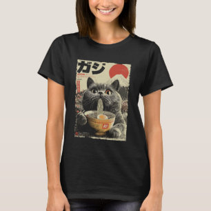 Süße Katze Ramen Ästhetik Japanische Ukiyo-e Fuji T-Shirt