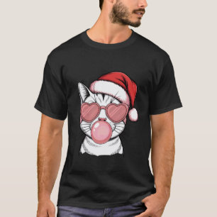 Süße Katze Rosa Blasen Weihnachtsmann Hut Weihnach T-Shirt