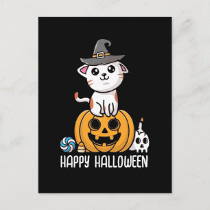 Süße Katze saß auf Kürbis Halloween Postkarte