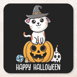 Süße Katze saß auf Kürbis Halloween Rechteckiger Pappuntersetzer