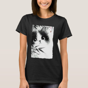 Süße Katze schaut durch Bambus japanische Sumi-e K T-Shirt